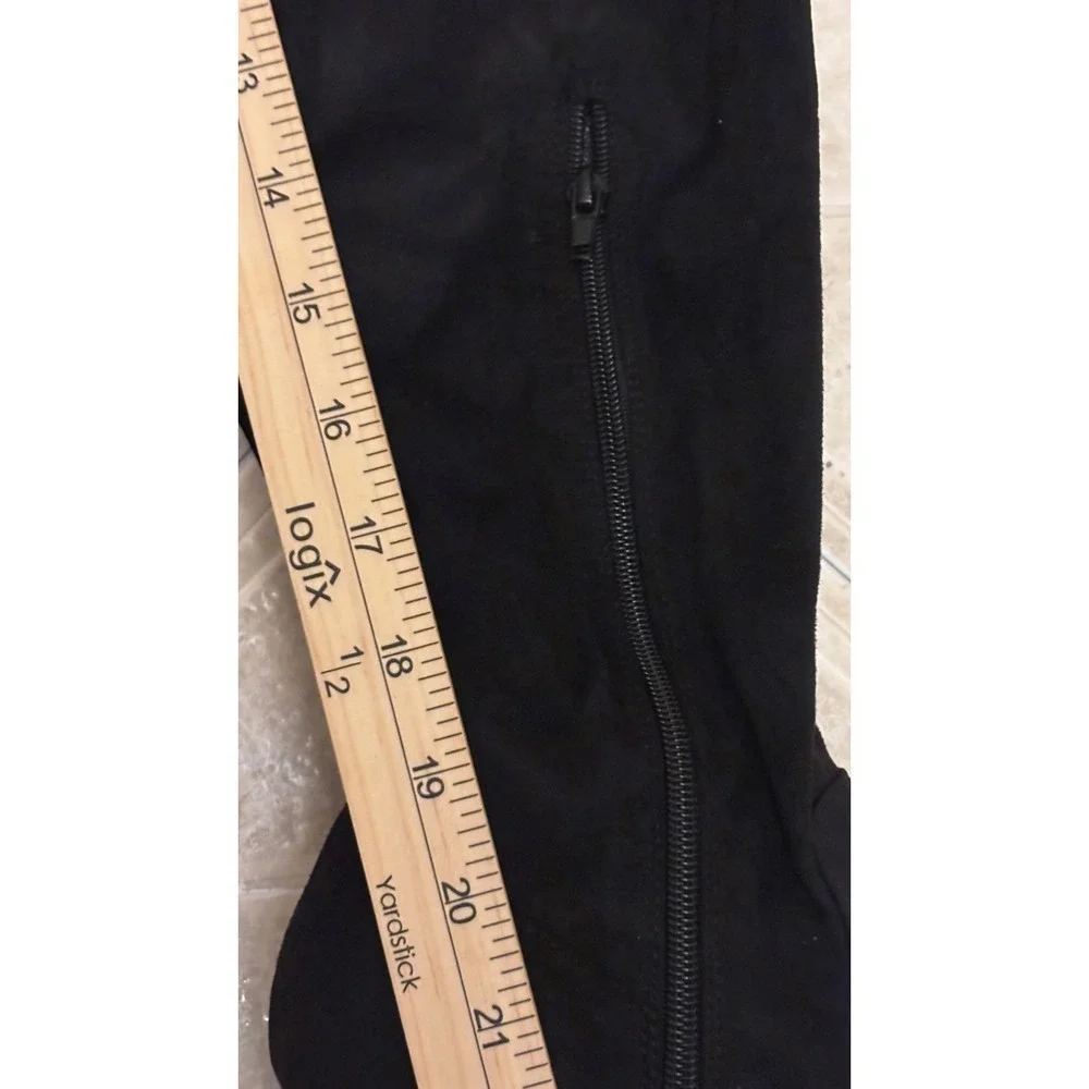 Aubriana Black Over The Knee Heeled Boots Faux Suede Pointed Toe Size 9